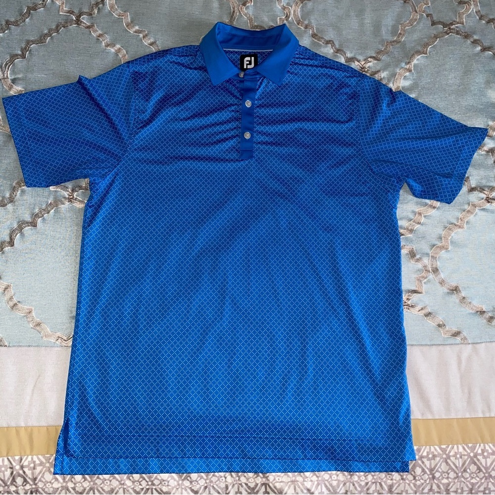 FootJoy FJ Golf Men's Blue Geometric Grid Performance Golf Polo Size Medium
